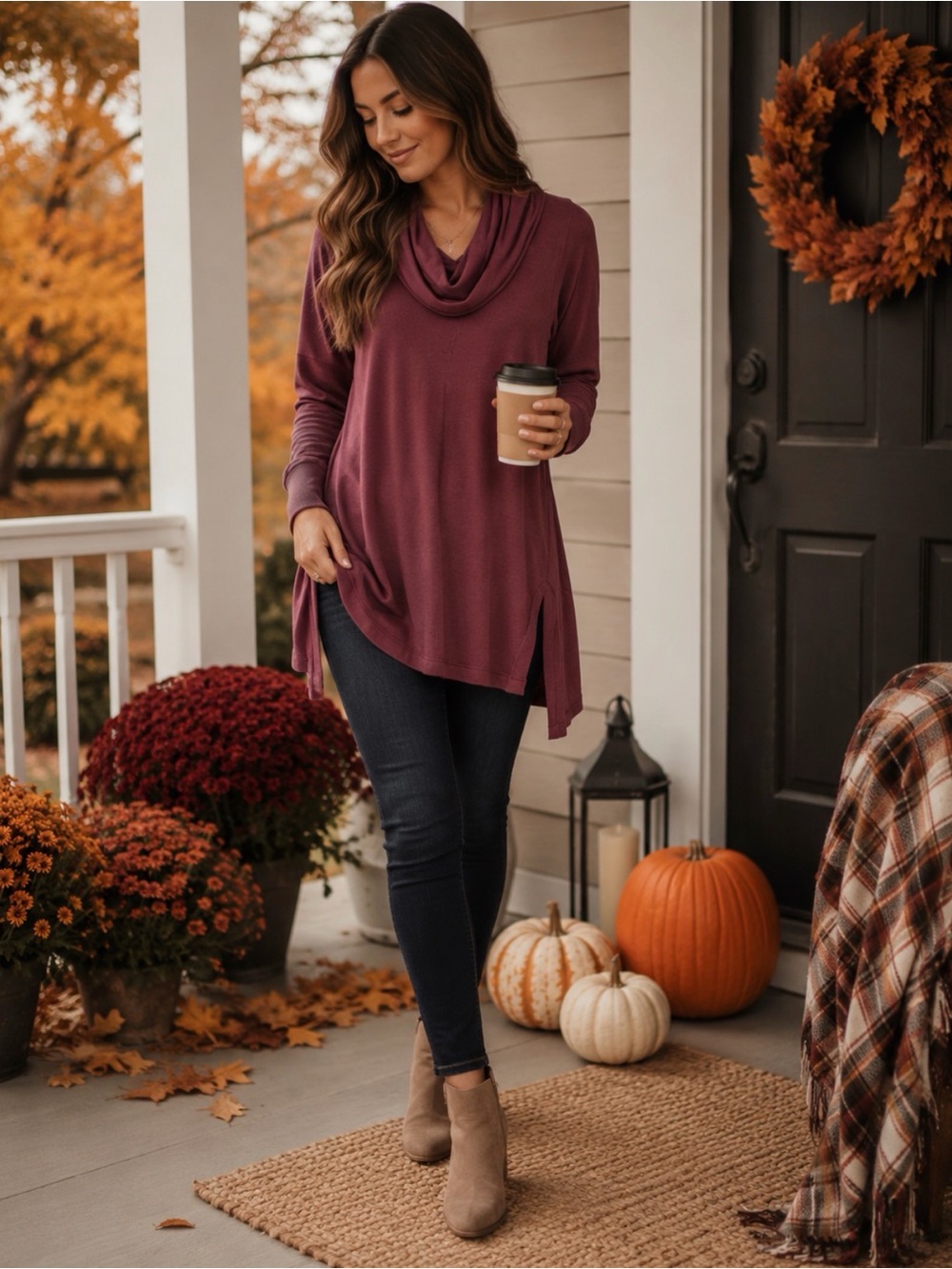 Cupio Red Cowl Neck Sweater Soft Knit Long Sleeve - Picture 1 of 6